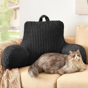 Love’s cabin Reading Pillow for Bed, Memory Foam Back Pillow for Bed Sitting Up, Rest Pillow with Arms and Pockets for Adults, Dark Grey