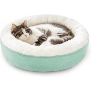 Love’s cabin Round Donut Cat and Dog Cushion Bed, 20in Pet Bed for Cats or Small Dogs, Anti-Slip & Water-Resistant Bottom, Super Soft Durable Fabric Pet beds, Washable Luxury Cat & Dog Bed Camel(Teal)