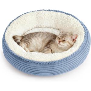 Love’s cabin Round Donut Cat and Dog Cushion Bed, 20in Pet Bed for Cats or Small Dogs, Anti-Slip & Water-Resistant Bottom, Super Soft Durable Fabric Pet beds, Washable Luxury Cat & Dog Bed Camel(Sky Blue Stripe)