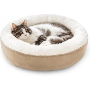 Love’s cabin Round Donut Cat and Dog Cushion Bed, 20in Pet Bed for Cats or Small Dogs, Anti-Slip & Water-Resistant Bottom, Super Soft Durable Fabric Pet beds, Washable Luxury Cat & Dog Bed Camel(Camel)