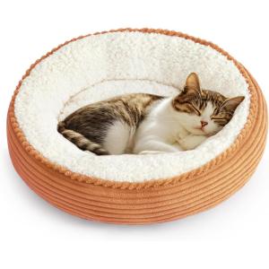 Love’s cabin Round Donut Cat and Dog Cushion Bed, 20in Pet Bed for Cats or Small Dogs, Anti-Slip & Water-Resistant Bottom, Super Soft Durable Fabric Pet beds, Washable Luxury Cat & Dog Bed Camel(Orange Stripe)