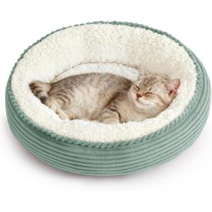 Love’s cabin Round Donut Cat and Dog Cushion Bed, 20in Pet Bed for Cats or Small Dogs, Anti-Slip & Water-Resistant Bottom, Super Soft Durable Fabric Pet beds, Washable Luxury Cat & Dog Bed Camel(Apple Green Stripe)