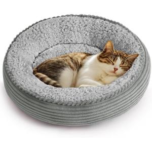 Love’s cabin Round Donut Cat and Dog Cushion Bed, 20in Pet Bed for Cats or Small Dogs, Anti-Slip & Water-Resistant Bottom, Super Soft Durable Fabric Pet beds, Washable Luxury Cat & Dog Bed Camel(Solid Grey Stripe)