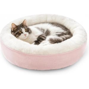 Love’s cabin Round Donut Cat and Dog Cushion Bed, 20in Pet Bed for Cats or Small Dogs, Anti-Slip & Water-Resistant Bottom, Super Soft Durable Fabric Pet beds, Washable Luxury Cat & Dog Bed Camel(Pink)