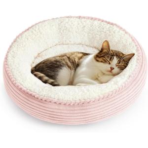Love’s cabin Round Donut Cat and Dog Cushion Bed, 20in Pet Bed for Cats or Small Dogs, Anti-Slip & Water-Resistant Bottom, Super Soft Durable Fabric Pet beds, Washable Luxury Cat & Dog Bed Camel(Pink Stripe)