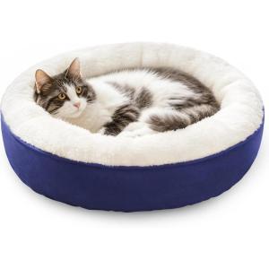 Love’s cabin Round Donut Cat and Dog Cushion Bed, 20in Pet Bed for Cats or Small Dogs, Anti-Slip & Water-Resistant Bottom, Super Soft Durable Fabric Pet beds, Washable Luxury Cat & Dog Bed Camel(Navy)