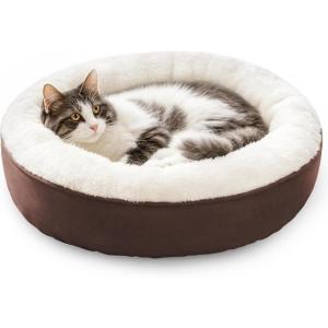 Love’s cabin Round Donut Cat and Dog Cushion Bed, 20in Pet Bed for Cats or Small Dogs, Anti-Slip & Water-Resistant Bottom, Super Soft Durable Fabric Pet beds, Washable Luxury Cat & Dog Bed Camel(Brown)