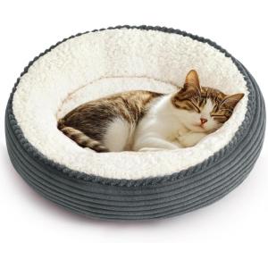 Love’s cabin Round Donut Cat and Dog Cushion Bed, 20in Pet Bed for Cats or Small Dogs, Anti-Slip & Water-Resistant Bottom, Super Soft Durable Fabric Pet beds, Washable Luxury Cat & Dog Bed Camel(BluishGrey Stripe)