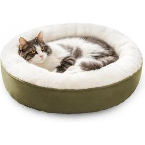 Love’s cabin Round Donut Cat and Dog Cushion Bed, 20in Pet Bed for Cats or Small Dogs, Anti-Slip & Water-Resistant Bottom, Super Soft Durable Fabric Pet beds, Washable Luxury Cat & Dog Bed Camel(Olive Green)