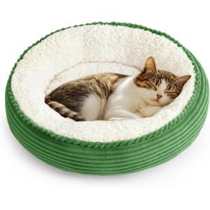 Love’s cabin Round Donut Cat and Dog Cushion Bed, 20in Pet Bed for Cats or Small Dogs, Anti-Slip & Water-Resistant Bottom, Super Soft Durable Fabric Pet beds, Washable Luxury Cat & Dog Bed Camel(Green Stripe)