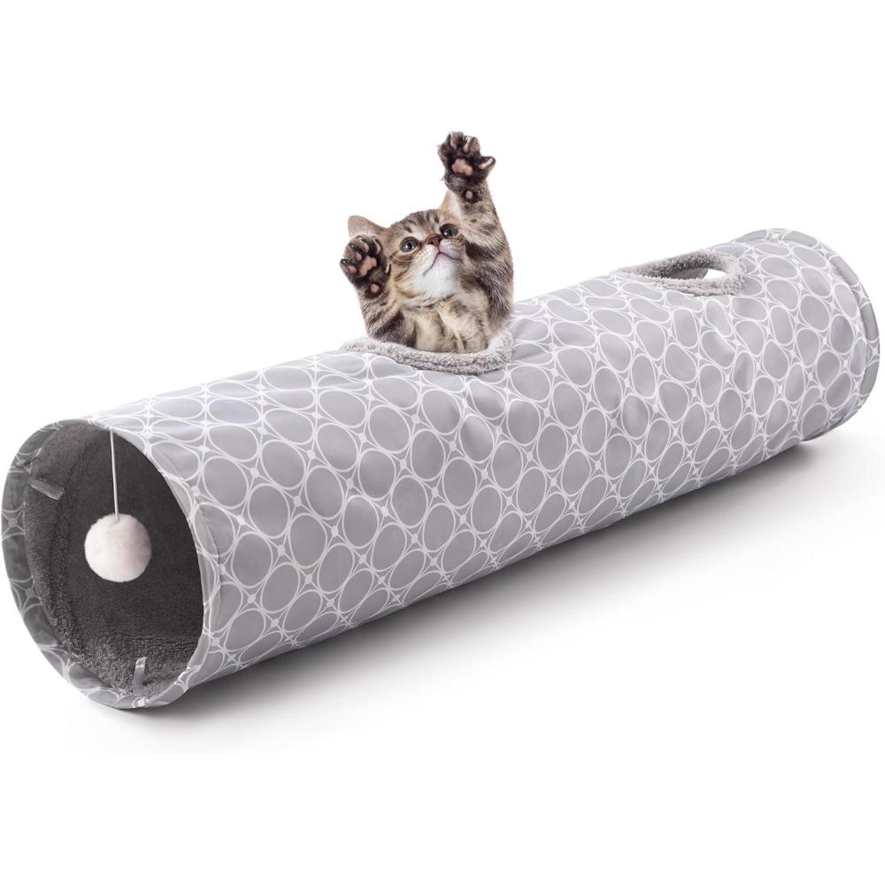 imageLoves Cabin Straight Cat Tunnel Tube FleeceLined in for Warmth Cat Tunnels for Indoor Cats Collapsible with Balls for Rabbits Kittens Puppy Geometric Cat Toys Large Diameter 11 Inch Grey