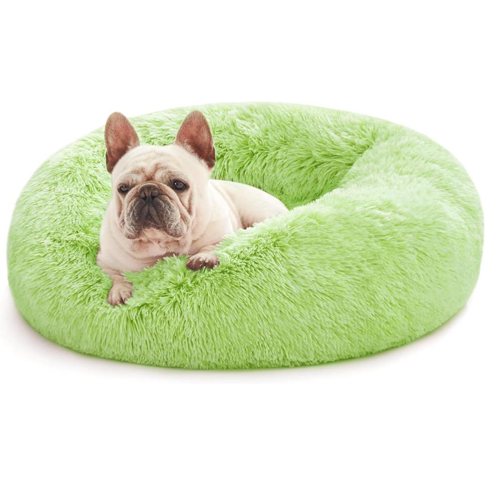 imageLoves cabin Calming Dog ampamp Cat Bed Cat Bed for Indoor Cats AntiAnxiety Donut Round Bed Fluffy Warming Pet Bed for Small Medium Dogs and Cats Beige Taupe 20quot24quotLight Green