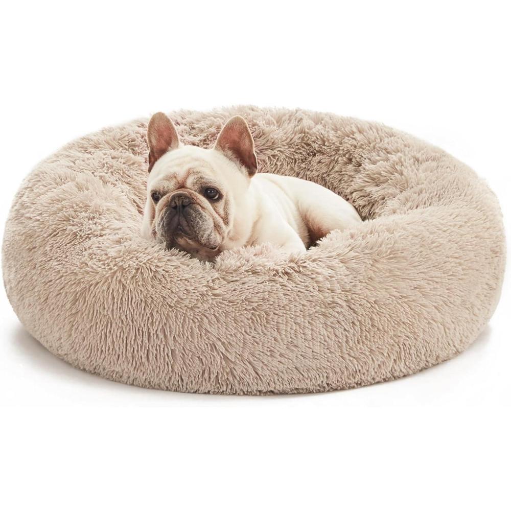imageLoves cabin Calming Dog ampamp Cat Bed Cat Bed for Indoor Cats AntiAnxiety Donut Round Bed Fluffy Warming Pet Bed for Small Medium Dogs and Cats Beige Taupe 20quot24quotBeige Taupe