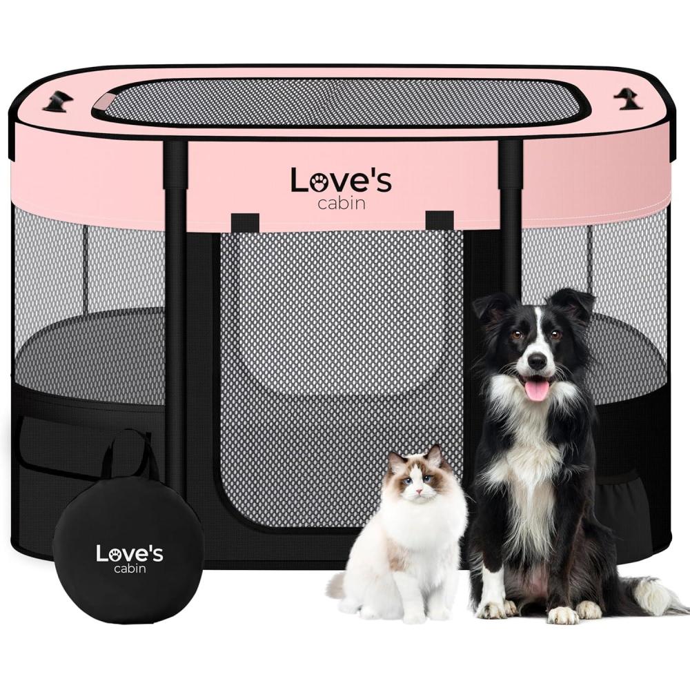 imageLoves cabin Pet Puppy Dog Playpen Small Dog Tent Crates Cage IndoorOutdoor Portable Exercise Playpen for Cat Foldable Pop Up Dog Kennel Playpen with Carring Case S PinkPink