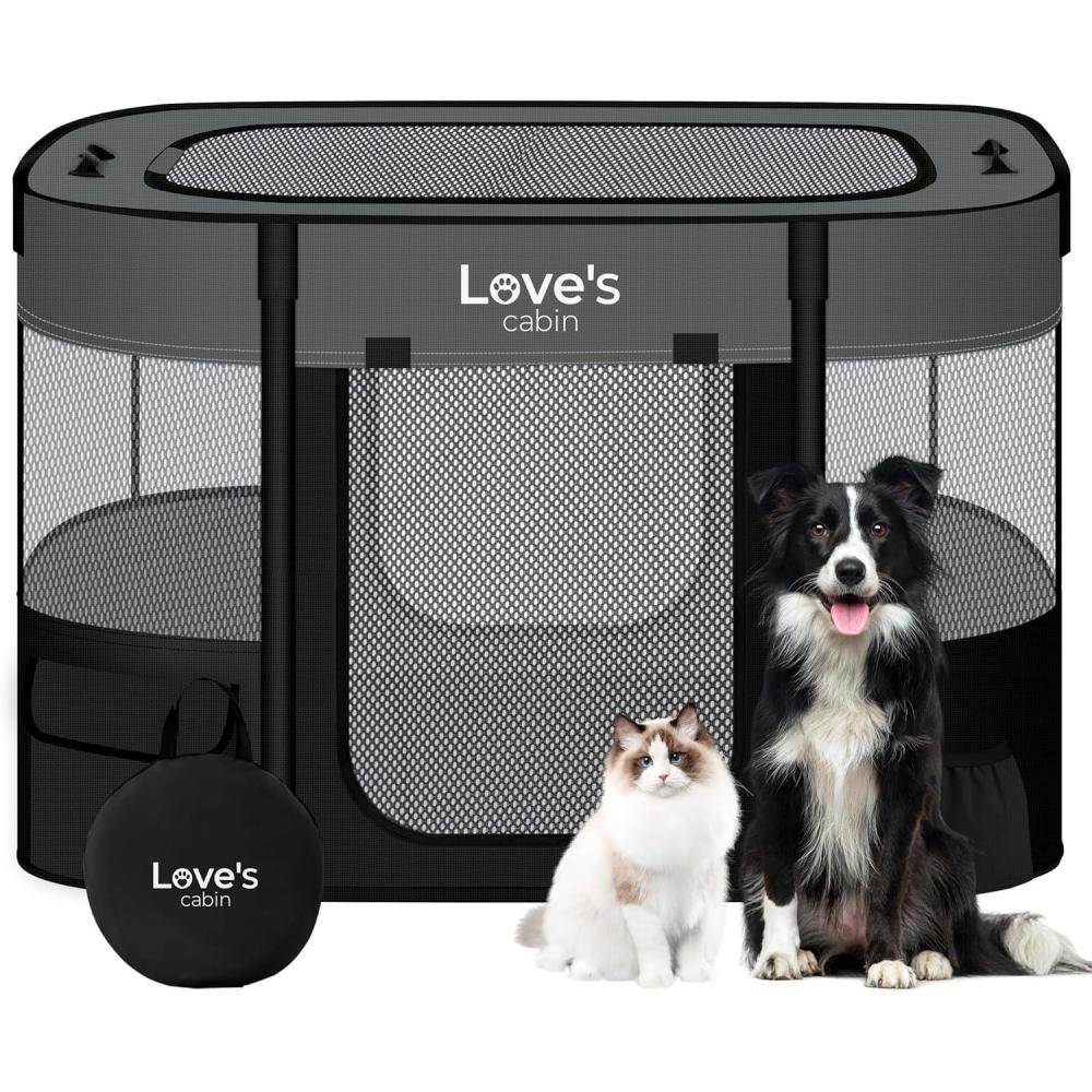 imageLoves cabin Pet Puppy Dog Playpen Small Dog Tent Crates Cage IndoorOutdoor Portable Exercise Playpen for Cat Foldable Pop Up Dog Kennel Playpen with Carring Case S PinkGrey