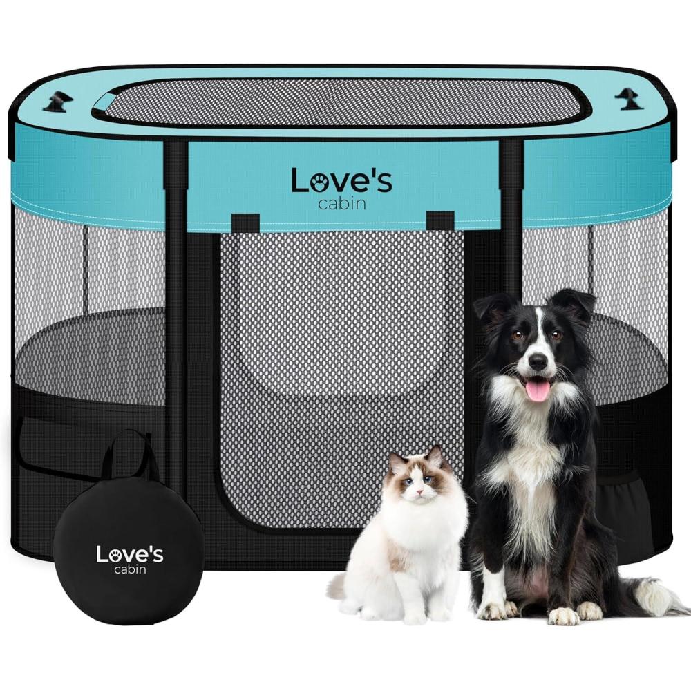 imageLoves cabin Pet Puppy Dog Playpen Small Dog Tent Crates Cage IndoorOutdoor Portable Exercise Playpen for Cat Foldable Pop Up Dog Kennel Playpen with Carring Case S PinkGreen