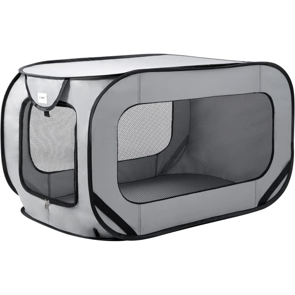 imageLoves cabin Pop Up Kennel Indoor Outdoor Crate for Dog Pets Portable Car Seat Kennel Cat Bed Collection Green 36in LargeLight Grey