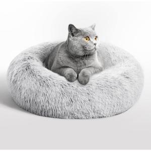 Love’s cabin Calming Dog & Cat Bed, Cat Bed for Indoor Cats, Anti-Anxiety Donut Round Bed, Fluffy Warming Pet Bed for Small Medium Dogs and Cats, Beige Taupe 20″/24″(Light Grey)