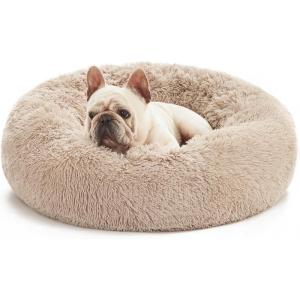 Love’s cabin Calming Dog & Cat Bed, Cat Bed for Indoor Cats, Anti-Anxiety Donut Round Bed, Fluffy Warming Pet Bed for Small Medium Dogs and Cats, Beige Taupe 20″/24″(Beige Taupe)