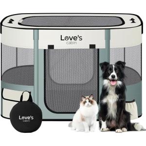 Love’s cabin Pet Puppy Dog Playpen, Small Dog Tent Crates Cage Indoor/Outdoor, Portable Exercise Playpen for Cat, Foldable Pop Up Dog Kennel Playpen with Carring Case (S, Pink)(Gray green)