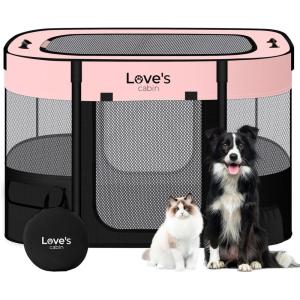 Love’s cabin Pet Puppy Dog Playpen, Small Dog Tent Crates Cage Indoor/Outdoor, Portable Exercise Playpen for Cat, Foldable Pop Up Dog Kennel Playpen with Carring Case (S, Pink)(Pink)