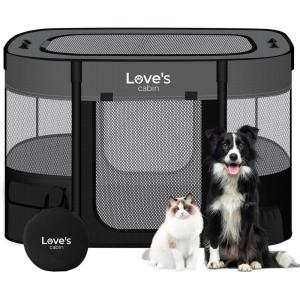Love’s cabin Pet Puppy Dog Playpen, Small Dog Tent Crates Cage Indoor/Outdoor, Portable Exercise Playpen for Cat, Foldable Pop Up Dog Kennel Playpen with Carring Case (S, Pink)(Grey)