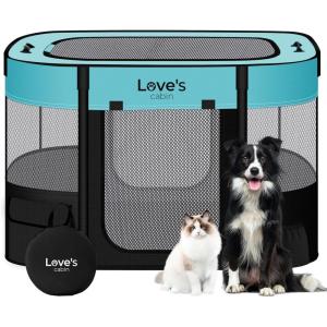 Love’s cabin Pet Puppy Dog Playpen, Small Dog Tent Crates Cage Indoor/Outdoor, Portable Exercise Playpen for Cat, Foldable Pop Up Dog Kennel Playpen with Carring Case (S, Pink)(Green)