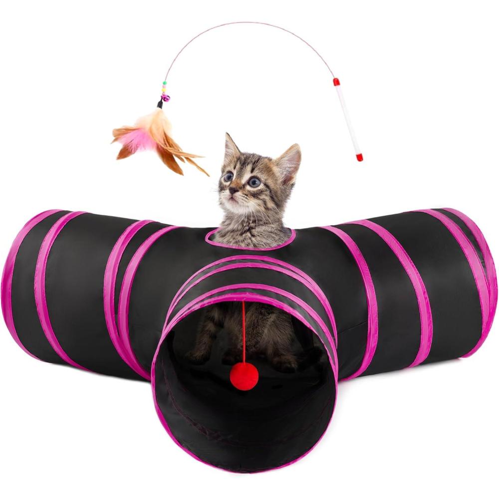 imageLoves cabin Cat Tunnels for Indoor Cats Cat Tube Toys 3 Way Collapsible Pet Play Tunnel with Peek Hole Toy Ball for Kitty Kitten Rabbit BlackampampPurple Small Size 236quotX13quotX11quotBlackRose Red