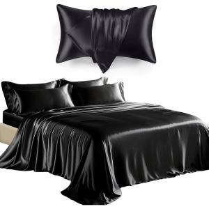 Love’s cabin Black Satin Pillowcase and Sheet Set