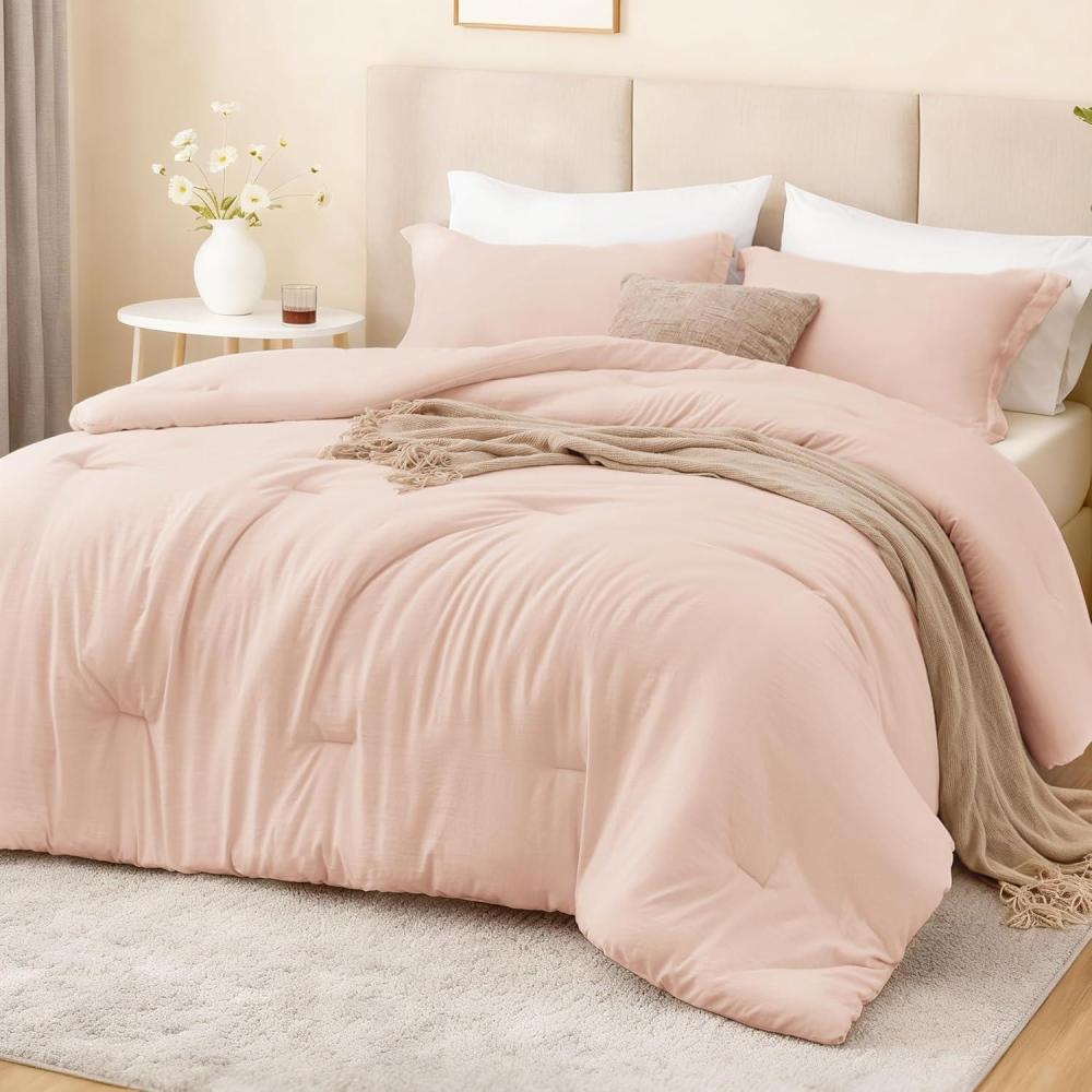 imageLoves cabin Beige Full Comforter Set 3 Pieces Prewashed Full Size Bedding Set with 1 Comforter 79quot90quot and 2 Pillowcases 20quot26quot Lightweight ampamp Breathable Bed Set for All SeasonsPink