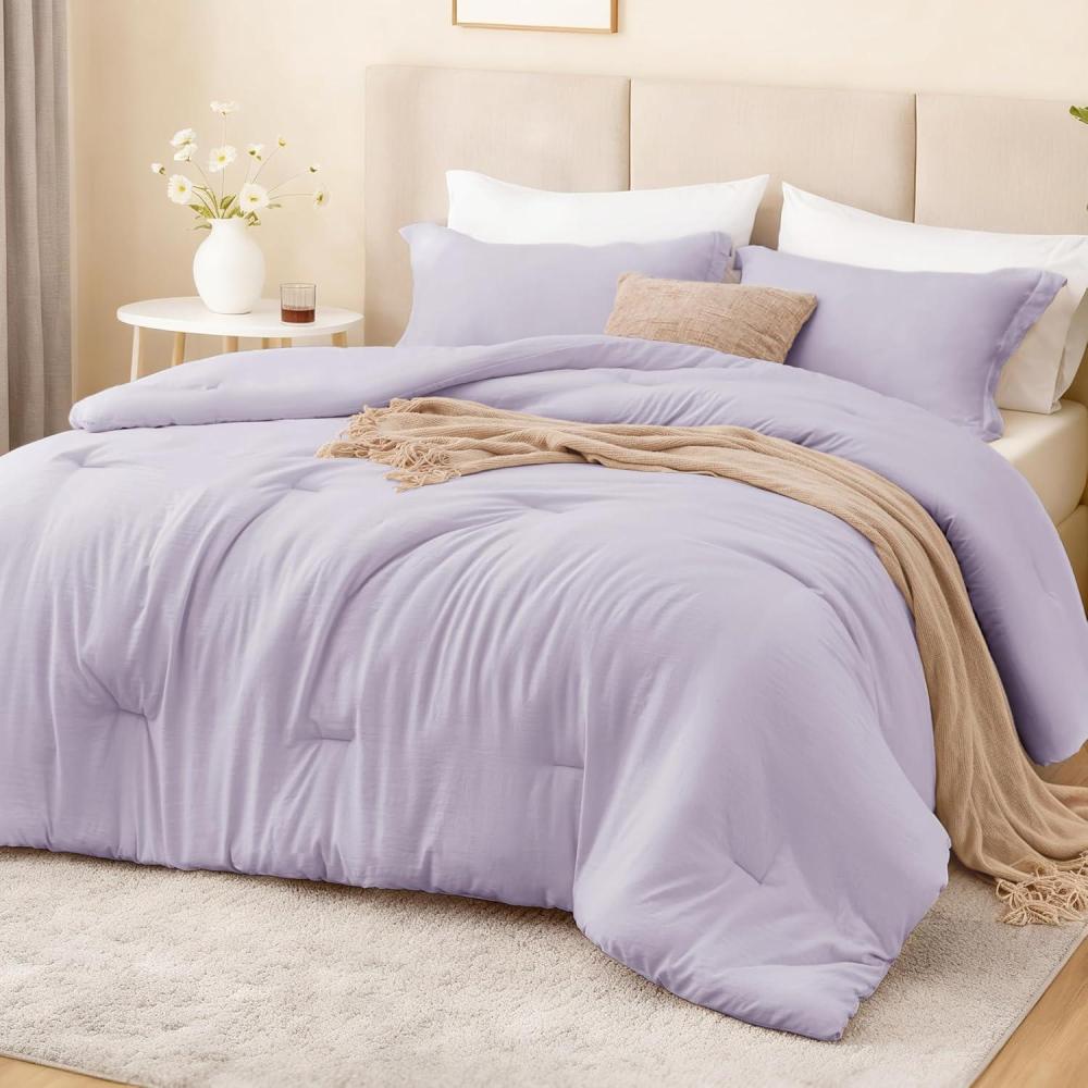 imageLoves cabin Beige Full Comforter Set 3 Pieces Prewashed Full Size Bedding Set with 1 Comforter 79quot90quot and 2 Pillowcases 20quot26quot Lightweight ampamp Breathable Bed Set for All SeasonsLavender