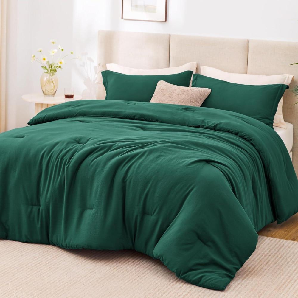 imageLoves cabin Beige Full Comforter Set 3 Pieces Prewashed Full Size Bedding Set with 1 Comforter 79quot90quot and 2 Pillowcases 20quot26quot Lightweight ampamp Breathable Bed Set for All SeasonsDark Green