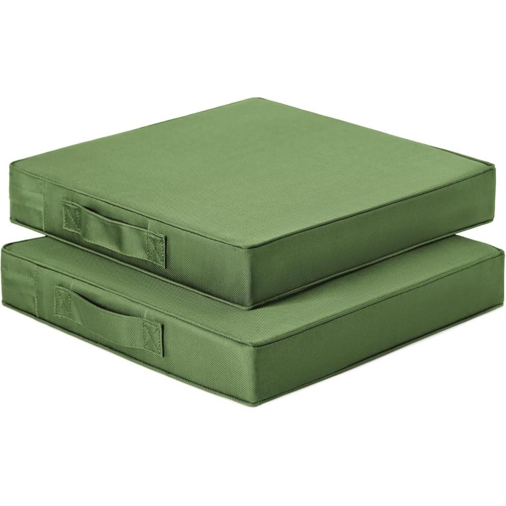 imageLoves cabin Outdoor Patio Chair Cushions Set of 2 Waterproof Chair Pads for Patio Furniture WaterResistant Memory Foam Seat Cushions for Garden Deck and Balcony 19quotx19quotx3quot GreenYellowish Green