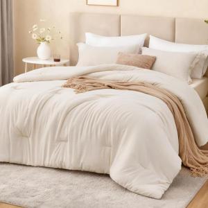 Love’s cabin Beige Full Comforter Set, 3 Pieces Prewashed Full Size Bedding Set with 1 Comforter (79″×90″) and 2 Pillowcases (20″×26″), Lightweight & Breathable Bed Set for All Seasons(Beige)