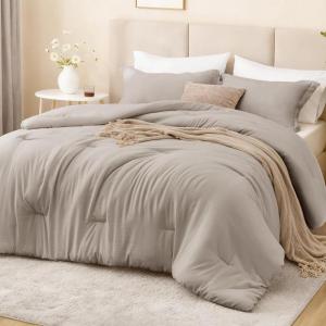 Love’s cabin Beige Full Comforter Set, 3 Pieces Prewashed Full Size Bedding Set with 1 Comforter (79″×90″) and 2 Pillowcases (20″×26″), Lightweight & Breathable Bed Set for All Seasons(Burlwood)