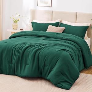 Love’s cabin Beige Full Comforter Set, 3 Pieces Prewashed Full Size Bedding Set with 1 Comforter (79″×90″) and 2 Pillowcases (20″×26″), Lightweight & Breathable Bed Set for All Seasons(Dark Green)