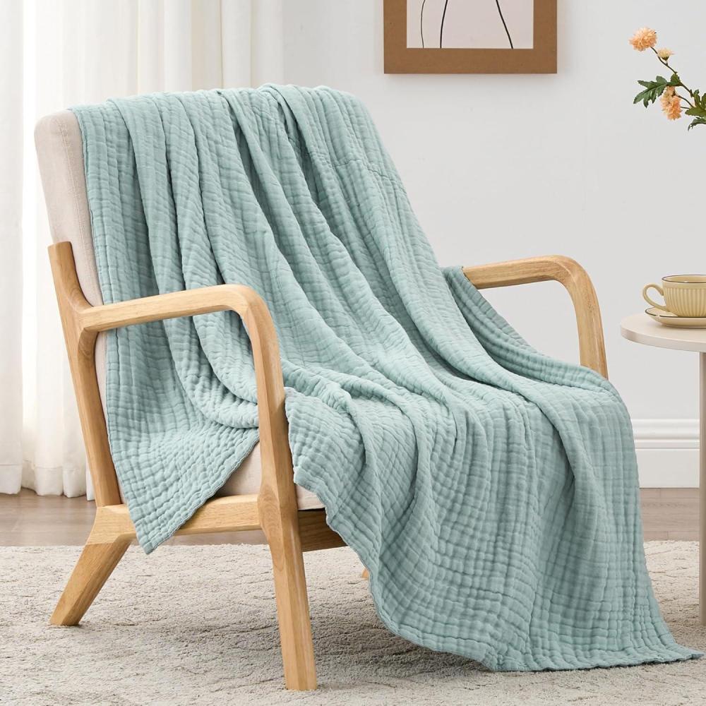 imageLoves cabin 6 Layer 100 Cotton Muslin Blanket 90quotx90quot Muslin Blanket Queen for Couch Bed Lightweight and Breathable Cotton Gauze for Adult Navy BlueCyan