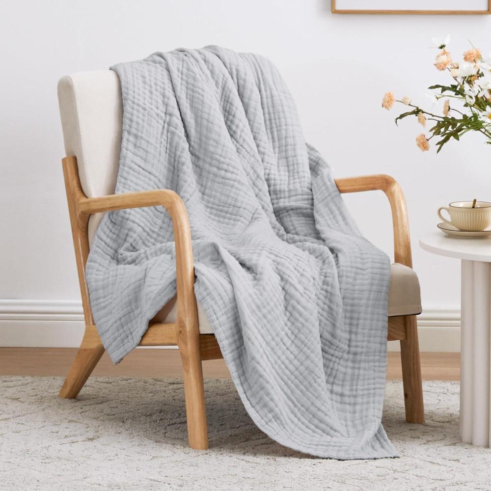 imageLoves cabin 6 Layer 100 Cotton Muslin Blanket 90quotx90quot Muslin Blanket Queen for Couch Bed Lightweight and Breathable Cotton Gauze for Adult Navy BlueLight Grey