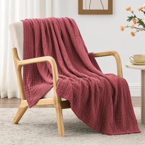 Love’s cabin 6 Layer 100% Cotton Muslin Blanket, 90″x90″ Muslin Blanket Queen for Couch Bed, Lightweight and Breathable Cotton Gauze for Adult, Navy Blue(Wine Red)