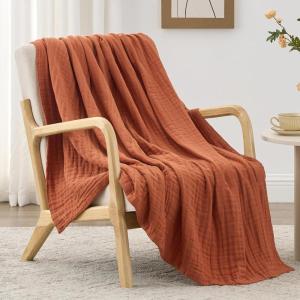 Love’s cabin 6 Layer 100% Cotton Muslin Blanket, 90″x90″ Muslin Blanket Queen for Couch Bed, Lightweight and Breathable Cotton Gauze for Adult, Navy Blue(Orange)