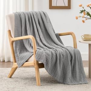 Love’s cabin 6 Layer 100% Cotton Muslin Blanket, 90″x90″ Muslin Blanket Queen for Couch Bed, Lightweight and Breathable Cotton Gauze for Adult, Navy Blue(Medium Grey)
