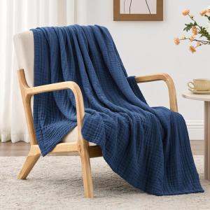 Love’s cabin 6 Layer 100% Cotton Muslin Blanket, 90″x90″ Muslin Blanket Queen for Couch Bed, Lightweight and Breathable Cotton Gauze for Adult, Navy Blue(Dark Blue)