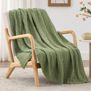 Love’s cabin 6 Layer 100% Cotton Muslin Blanket, 90″x90″ Muslin Blanket Queen for Couch Bed, Lightweight and Breathable Cotton Gauze for Adult, Navy Blue(Sage Green)