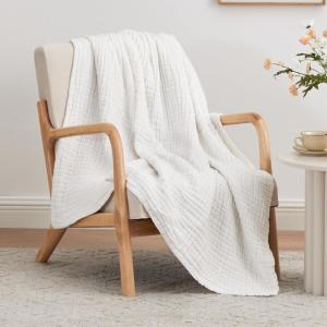 Love’s cabin 6 Layer 100% Cotton Muslin Blanket, 90″x90″ Muslin Blanket Queen for Couch Bed, Lightweight and Breathable Cotton Gauze for Adult, Navy Blue(White)