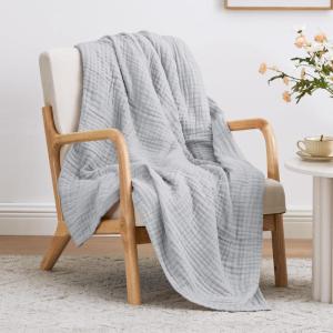 Love’s cabin 6 Layer 100% Cotton Muslin Blanket, 90″x90″ Muslin Blanket Queen for Couch Bed, Lightweight and Breathable Cotton Gauze for Adult, Navy Blue(Light Grey)