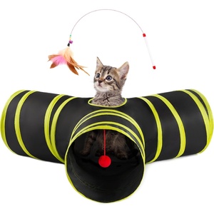 Love’s Cabin Cat Tunnel for Indoor Cats, 3-Way Collapsible Play Tunnel with Teaser Wand, Peek Holes & Toy Ball, Small Pet Toy for Kittens & Rabbits, Black & Blue, Medium Size(Black&Yellow)